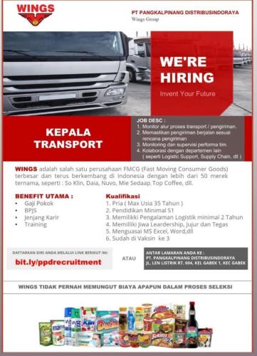 info Loker KEPALA TRANSPORT-PT Pangkalpinang DistribusindoRaya-WINGS Group