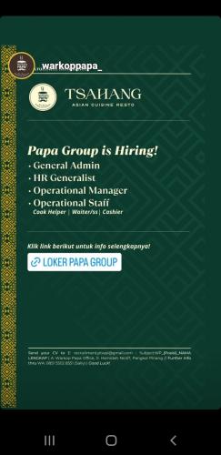 info Loker General Admin,HR General,Operational manager,Operational Staff-Warkoppapa-Pangkalpinang