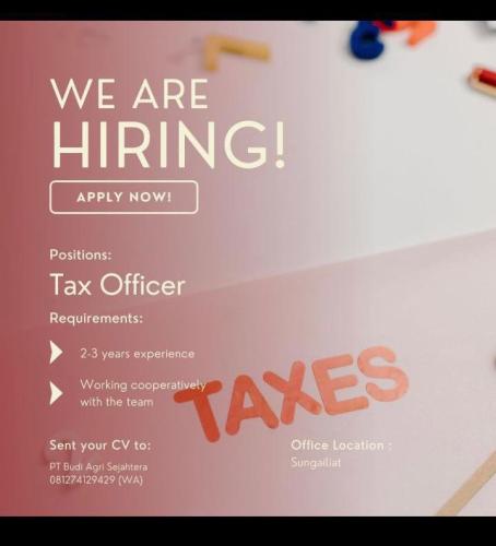 info Loker TAX OFFICER-PT Budi Agri Sejahtera-penempatan Sungailiat