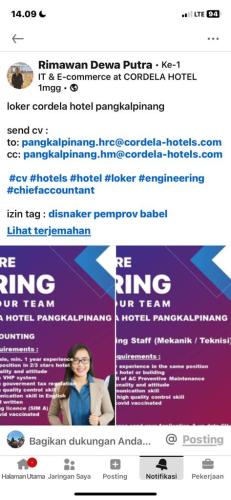 info Loker Chief Accounting dan Engineering Staff-Cordela Hotel-Pangkalpinang