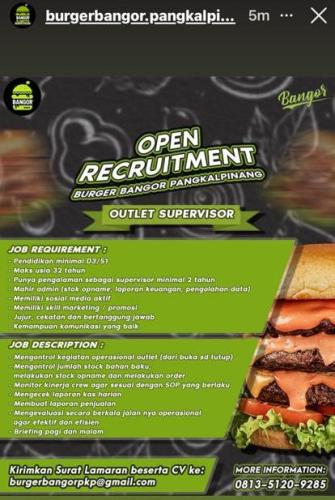 info Loker OUTLET SUPERVISOR-Burger Bangor Pangkalpinang