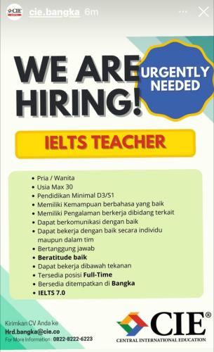 info Loker IELTS TEACHER-Bangka