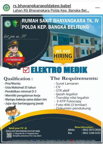 info Loker ELEKTRO MEDIK-Rumah Sakit Bhayangkara Polda Bangka Belitung