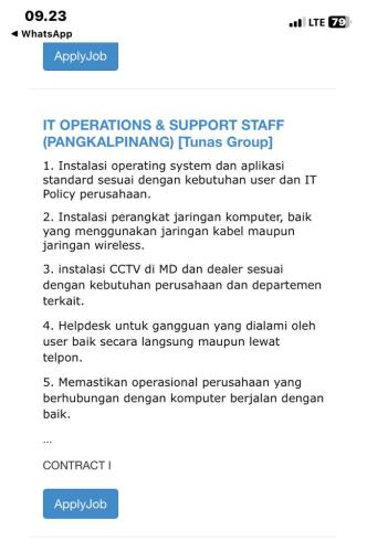 info Loker iT Operations & Support Staf-Tunas Honda Karir-Pangkalpinang