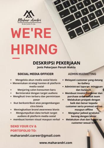 info Loker SOCIAL MEDIA OFFICERA dan ADMIN MARKETING-Mahar Andri-Bangka
