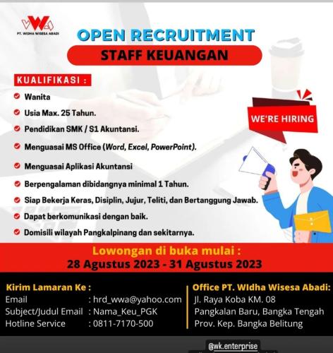 info Loker Staf Keuangan-PT Widha Wisesa Abadi-Pangkalpinang