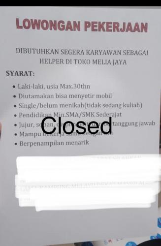 info Loker HELPER-Toko Melia Jaya-Pangkalpinang