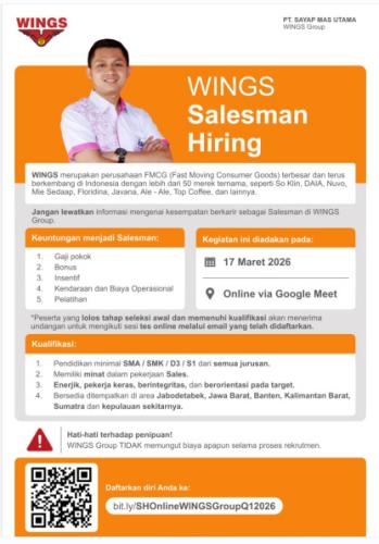 info Loker PT SAYAP MAS UTAMA(Wings)-Bangka Belitung