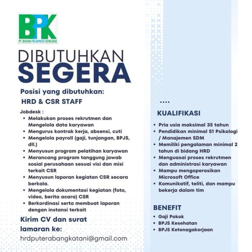 info Loker PT BUMI PALMINDO KENCANA-Bangka Selatan-Payung