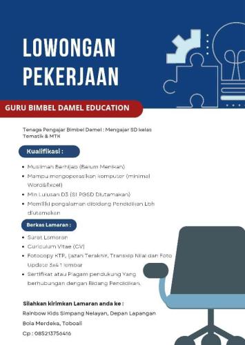 info Loker Guru Bimbel Damel Education-Lokasi Toboali