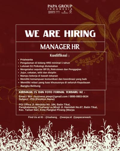 info Loker Manager HR-PAPA GROUP INDONESIA