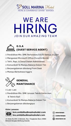 info Loker Guest Service Agent & General Maintenance-SOLL MARINA  HOTEL-Pangkalpinang
