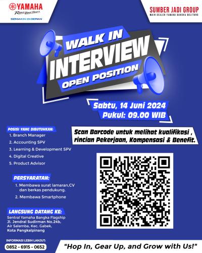 info Loker 5 posisi di YAMAHA SUMBER JADI GROUP-Pangkalpinang