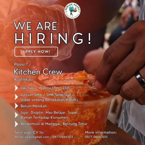 info Loker Kitchen Crew & barista/Crew-Kupi Bekawan-Manggar/Belitung Timur 